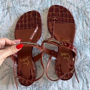 Brown Leather Sandals with Chain Detail